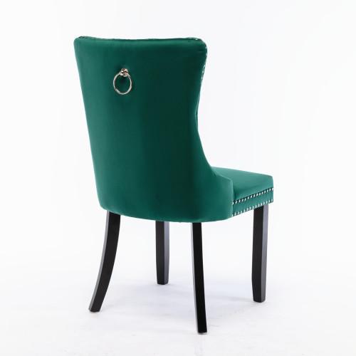Set of 2, Contemporary Velvet Upholstered Dining Chair with Wooden Legs Nail Head Trim