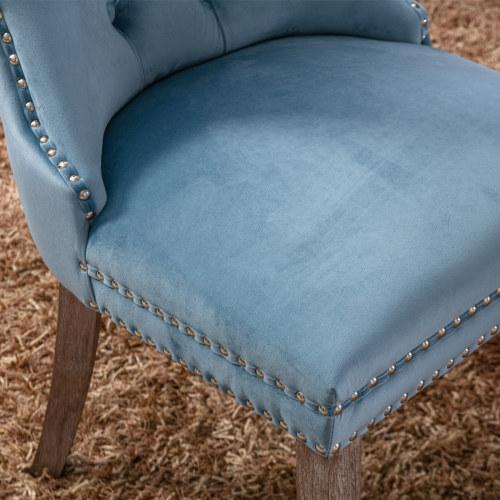 Set of 2, Contemporary Velvet Upholstered Dining Chair with Wooden Legs Nail Head Trim