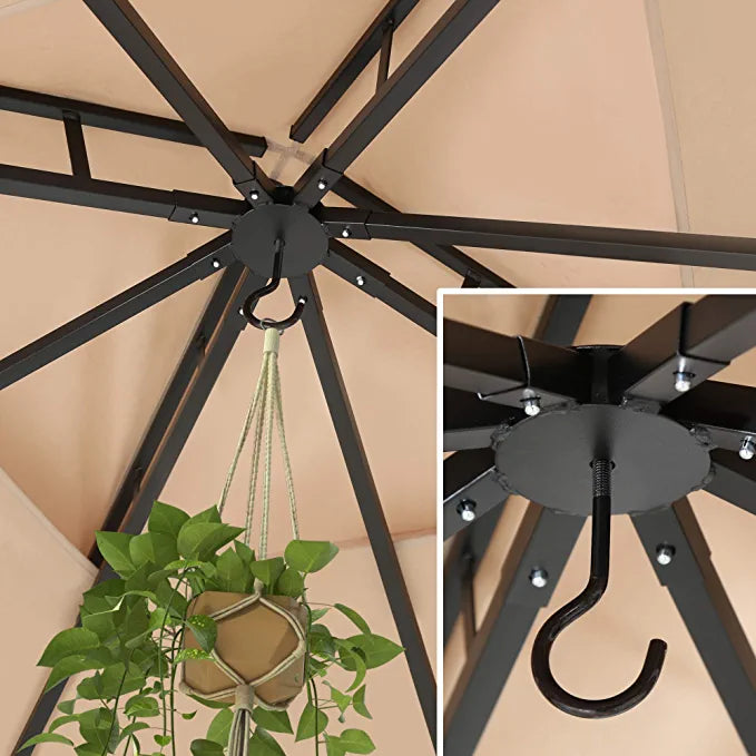 10x10 Outdoor Gazebo for Patios Canopy for Shade and Rain with Corner Shelves Soft Top Metal Frame with Mosquito Netting