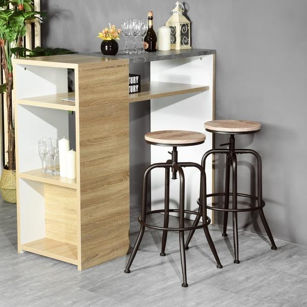 Mydepot  SET of 2 - Oak/Walnut Finish Seat Industrial Style Bar Stool