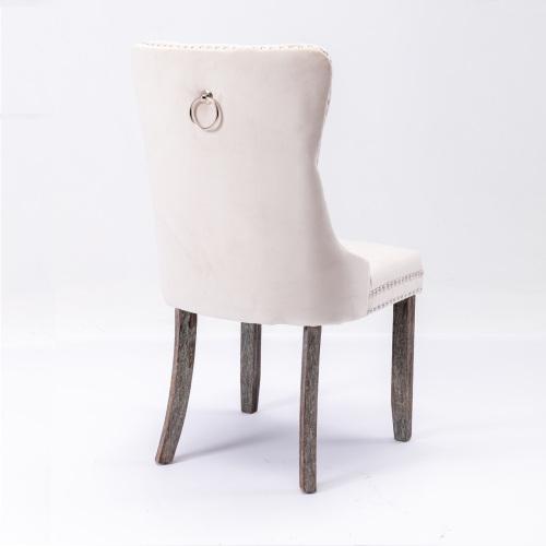 Set of 2, Contemporary Velvet Upholstered Dining Chair with Wooden Legs Nail Head Trim