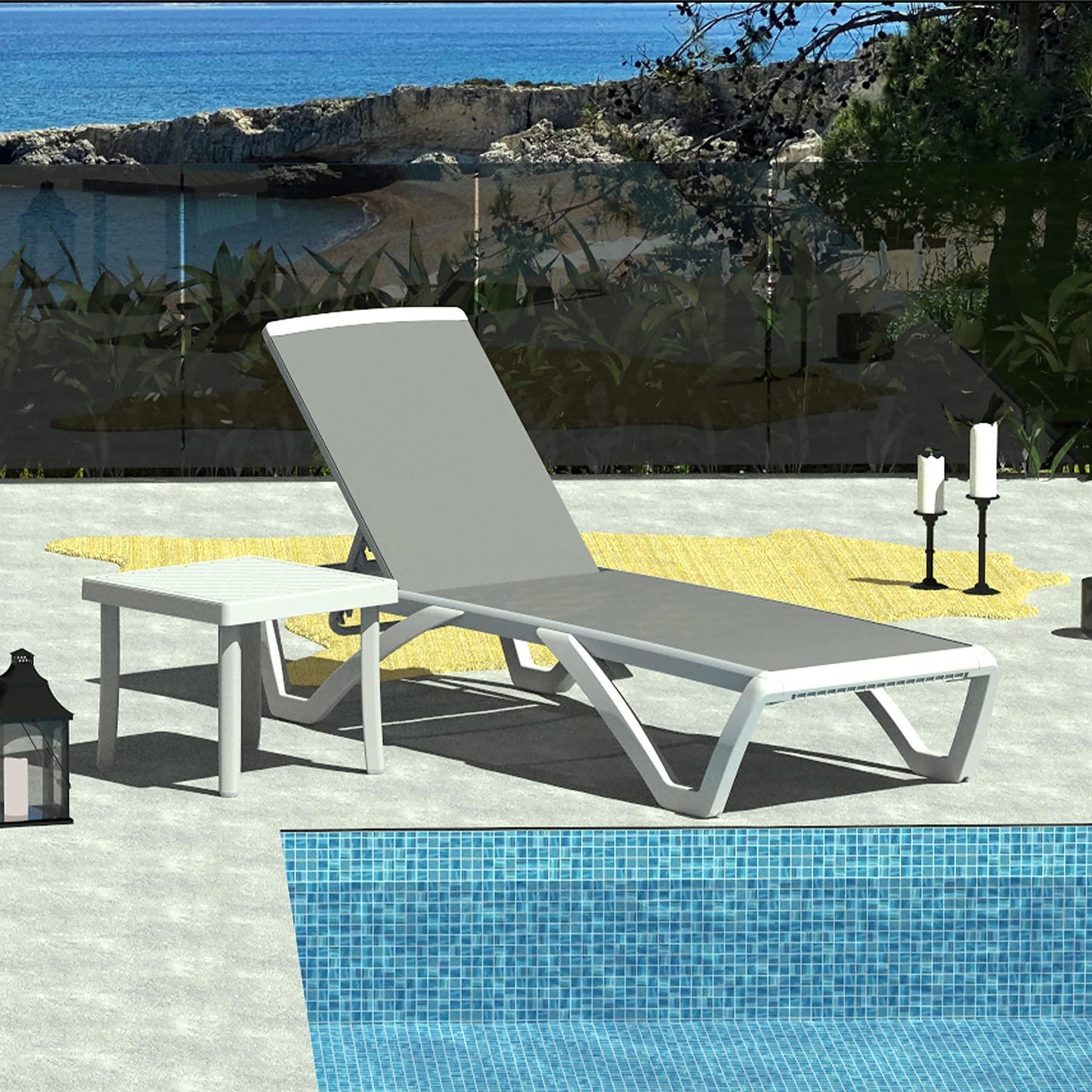 Domi Patio Chaise Lounge Outdoor Aluminum Polypropylene Chair with Adjustable Backrest,for Beach
