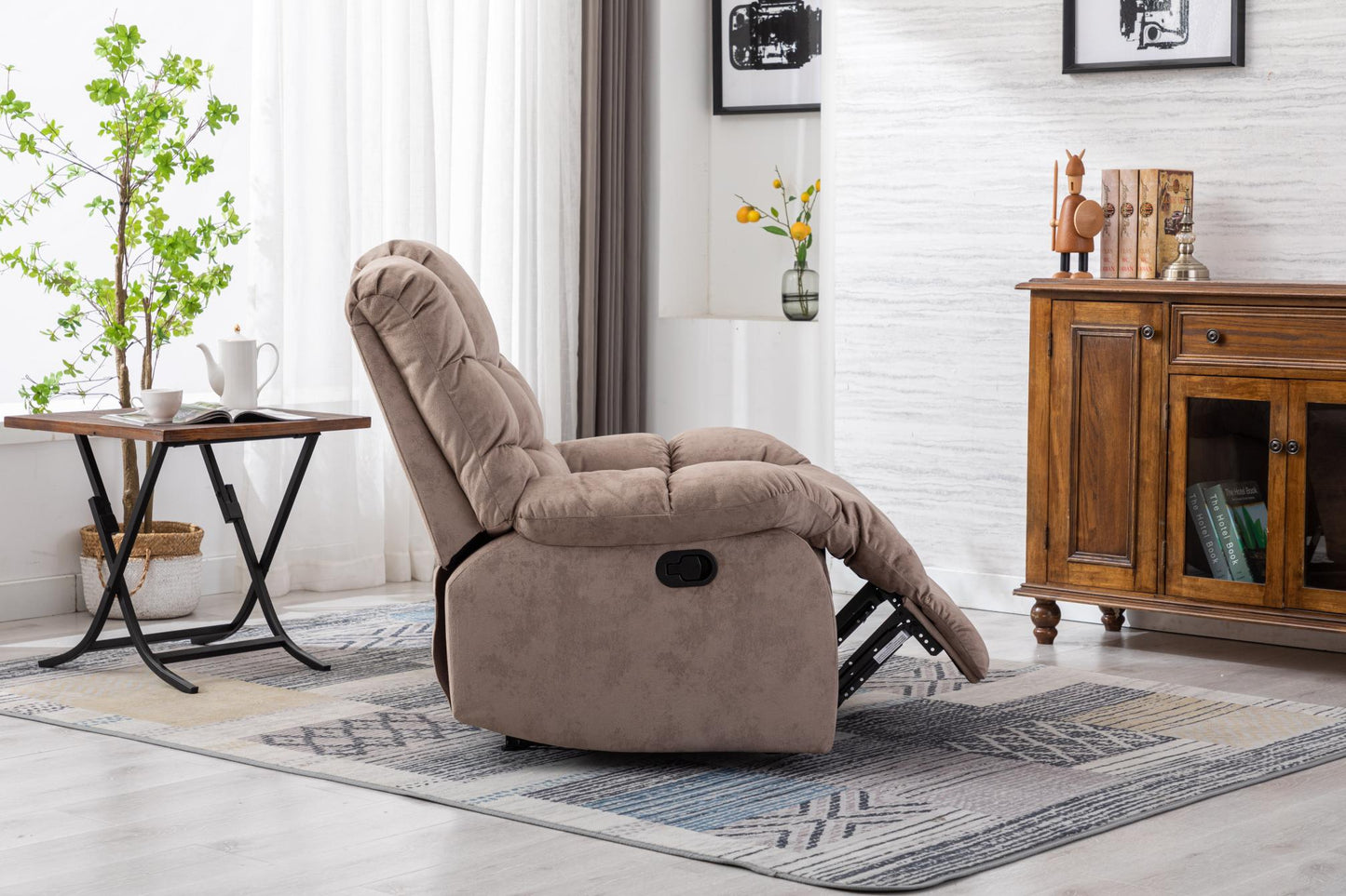 Classic Manual Relciner，suitable for living room&bed room, sofa with soft fabric and modern padded arms and back, arm chair