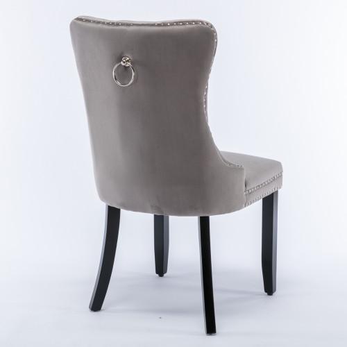 Set of 2, Contemporary Velvet Upholstered Dining Chair with Wooden Legs Nail Head Trim