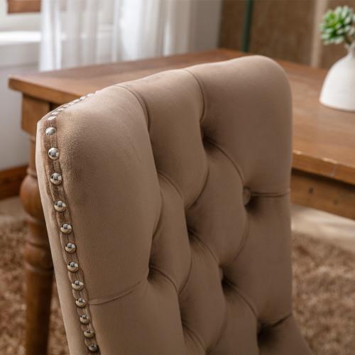 Set of 2, Contemporary Velvet Upholstered Dining Chair with Wooden Legs Nail Head Trim