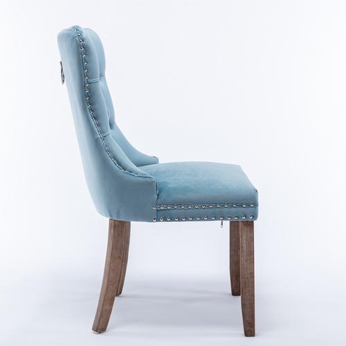 Set of 2, Contemporary Velvet Upholstered Dining Chair with Wooden Legs Nail Head Trim