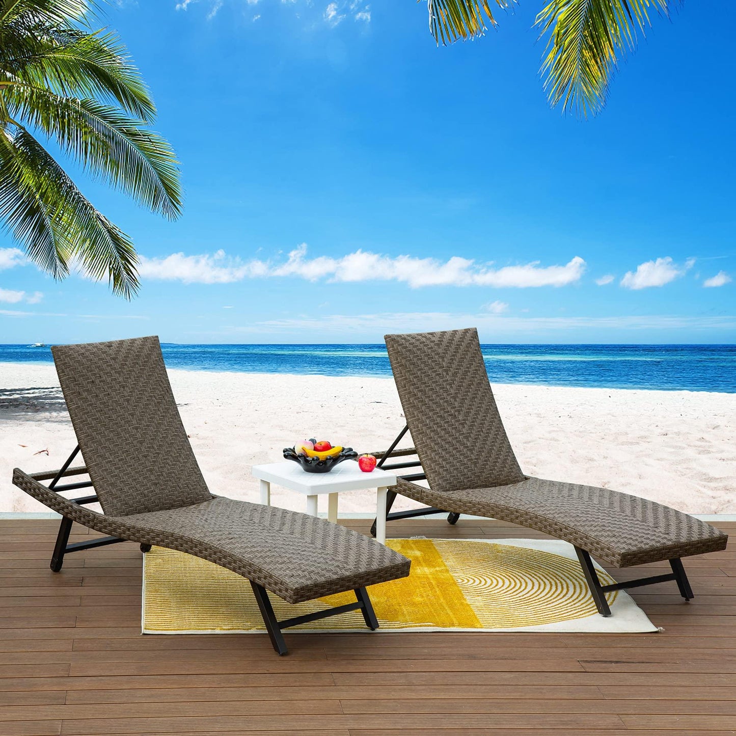 Domi Outdoor Living Outdoor PE Rattan Chaise Lounge - Set of 2 Patio Reclining Chair Furniture Set B