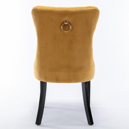 Set of 2, Contemporary Velvet Upholstered Dining Chair with Wooden Legs Nail Head Trim
