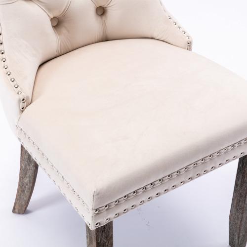 Set of 2, Contemporary Velvet Upholstered Dining Chair with Wooden Legs Nail Head Trim