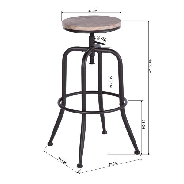 Mydepot  SET of 2 - Oak/Walnut Finish Seat Industrial Style Bar Stool