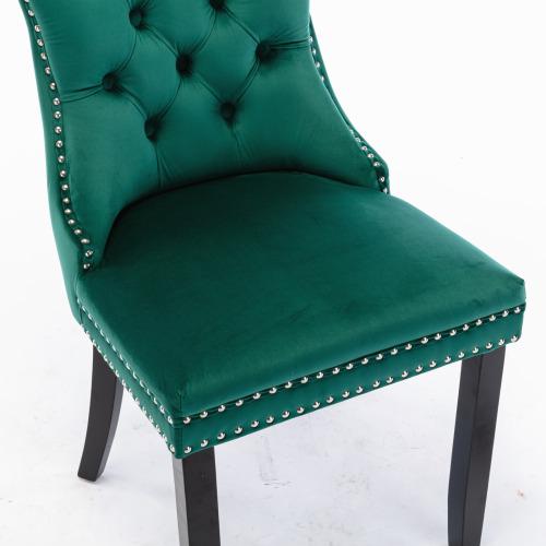 Set of 2, Contemporary Velvet Upholstered Dining Chair with Wooden Legs Nail Head Trim