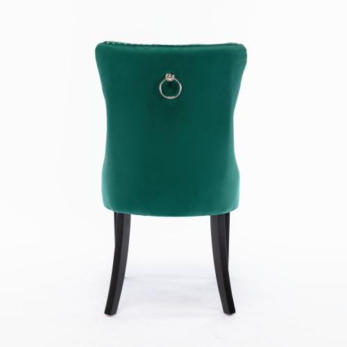 Set of 2, Contemporary Velvet Upholstered Dining Chair with Wooden Legs Nail Head Trim
