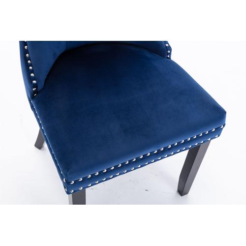 Set of 2, Contemporary Velvet Upholstered Dining Chair with Wooden Legs Nail Head Trim