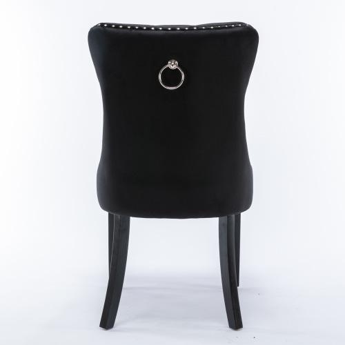 Set of 2, Contemporary Velvet Upholstered Dining Chair with Wooden Legs Nail Head Trim