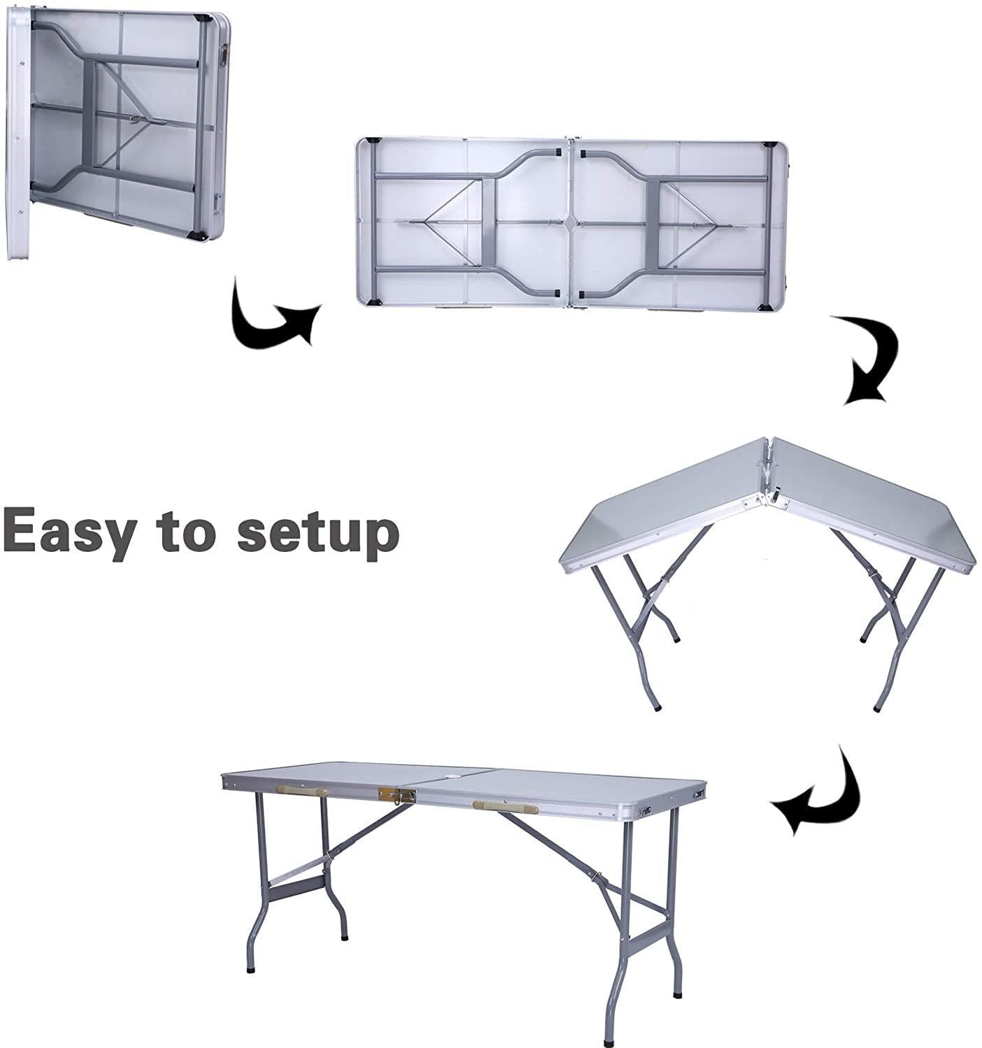 Portable Folding Aluminum Suitcase Table, Compact Camping Picnic Table with Umbrella Hole and Carryi