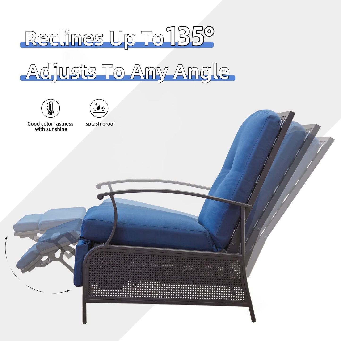 Domi Outdoor Living Adjustable Patio Recliner Chair Metal Outdoor Reclining Lounge Chair with Remova
