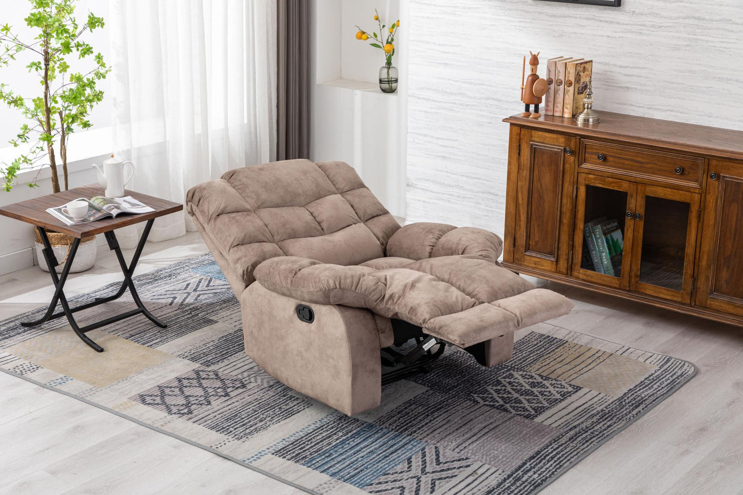 Classic Manual Relciner，suitable for living room&bed room, sofa with soft fabric and modern padded arms and back, arm chair
