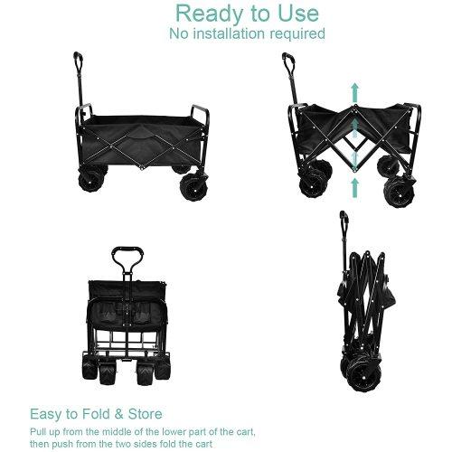 Heavy Duty Folding Portable Cart Wagon with 7 inch Widened All-Terrain Wheels