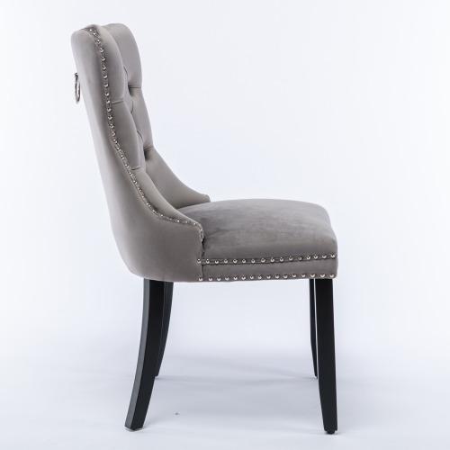 Set of 2, Contemporary Velvet Upholstered Dining Chair with Wooden Legs Nail Head Trim