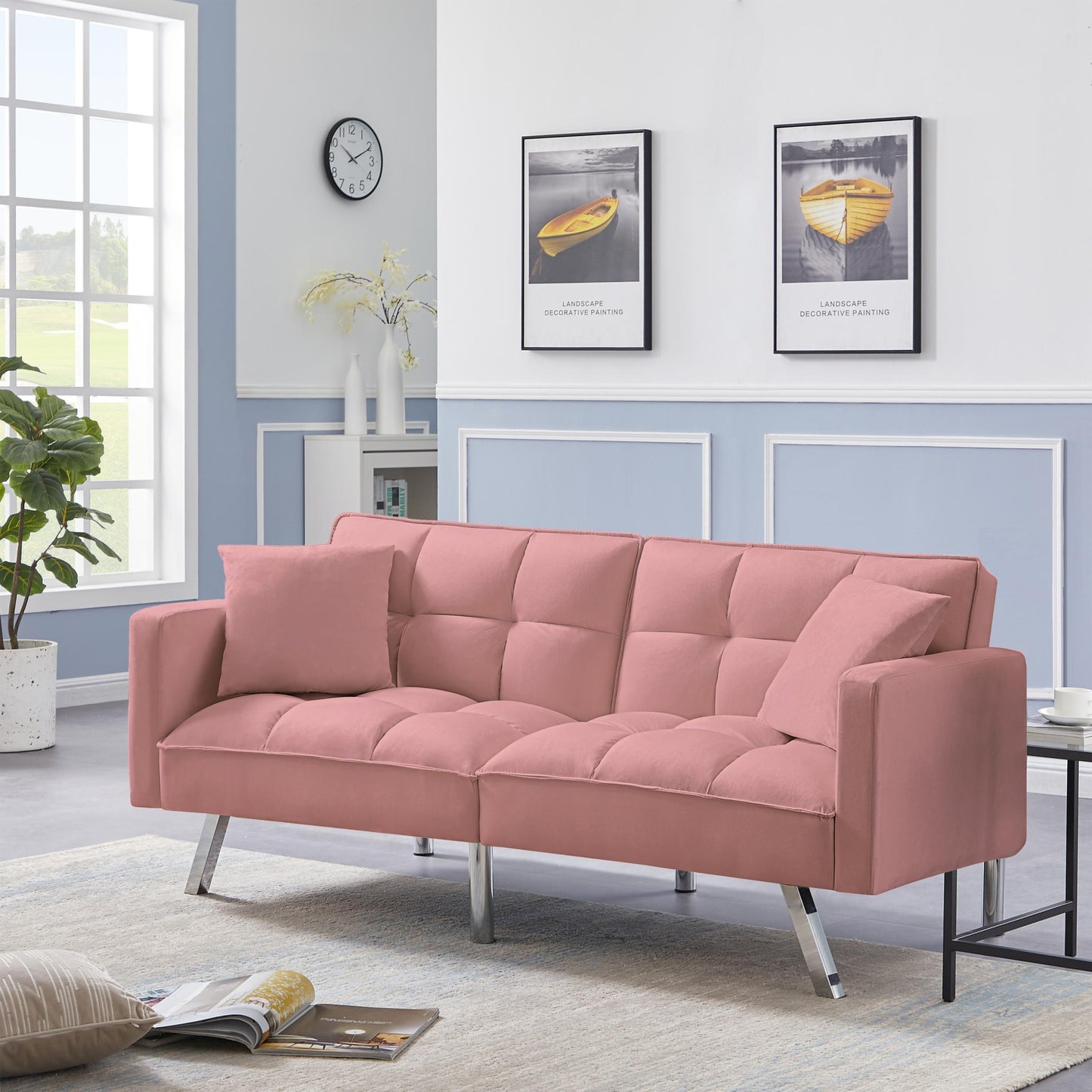 FUTON SOFA SLEEPER  VELVET WITH 2 PILLOWS