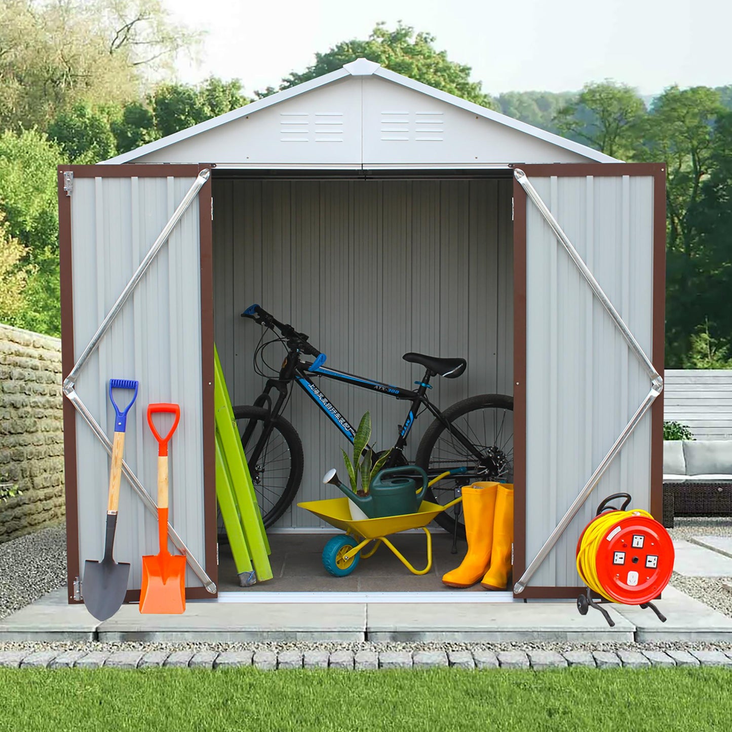 5 X 3 /6x4 Ft Outdoor Storage Shed, Galvanized Metal Garden Shed, Tool Storage Shed