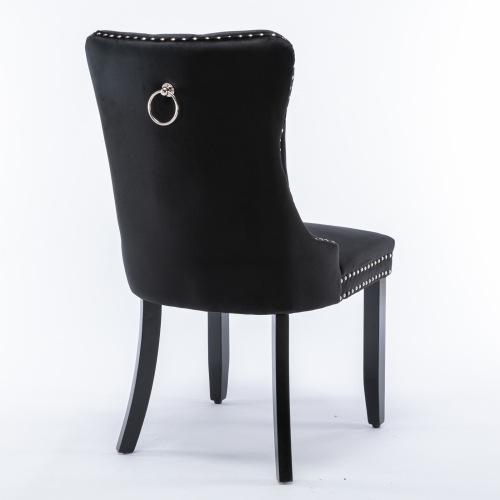 Set of 2, Contemporary Velvet Upholstered Dining Chair with Wooden Legs Nail Head Trim