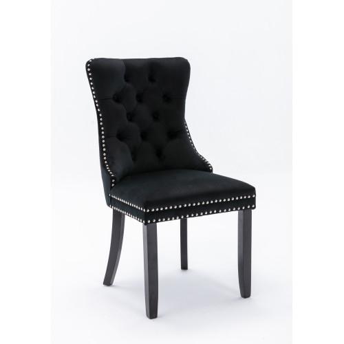 Set of 2, Contemporary Velvet Upholstered Dining Chair with Wooden Legs Nail Head Trim