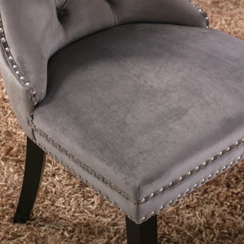 Set of 2, Contemporary Velvet Upholstered Dining Chair with Wooden Legs Nail Head Trim