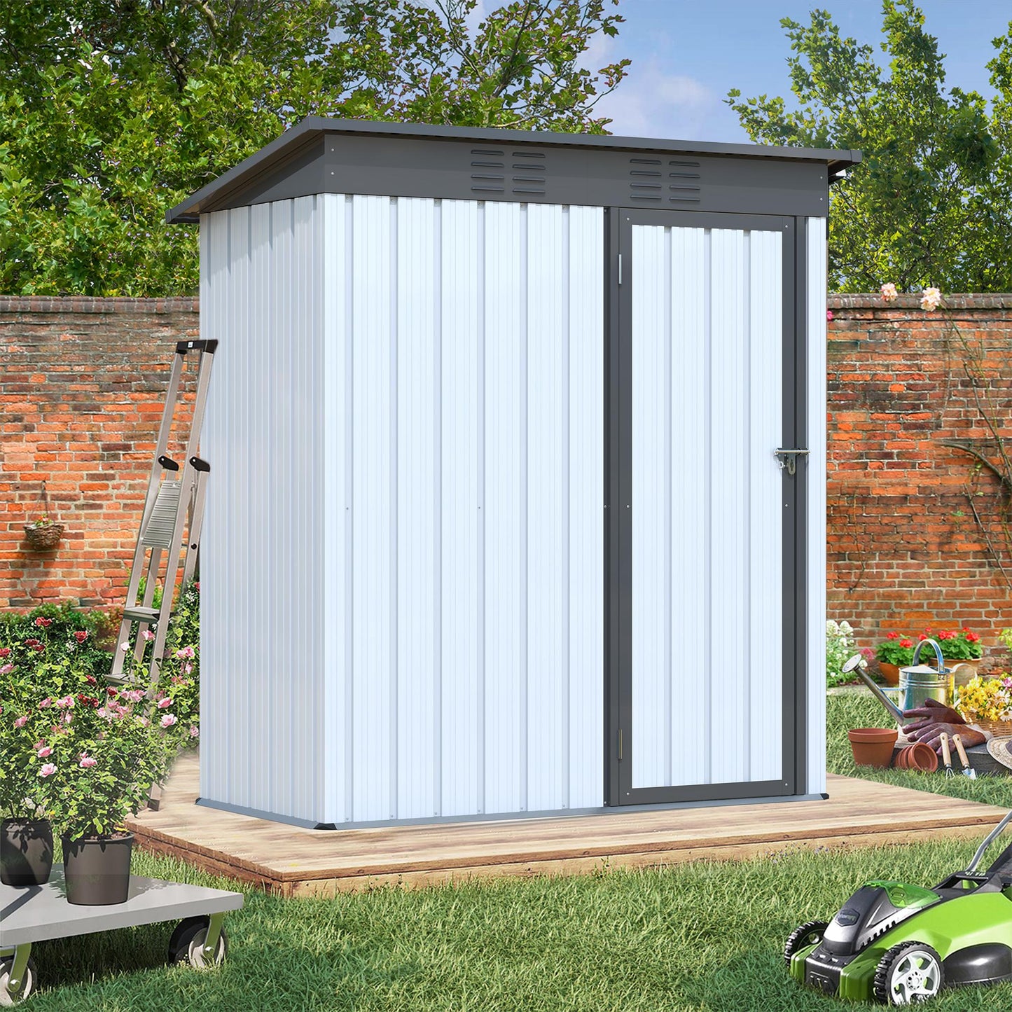 5 X 3 /6x4 Ft Outdoor Storage Shed, Galvanized Metal Garden Shed, Tool Storage Shed