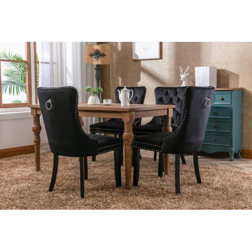 Set of 2, Contemporary Velvet Upholstered Dining Chair with Wooden Legs Nail Head Trim