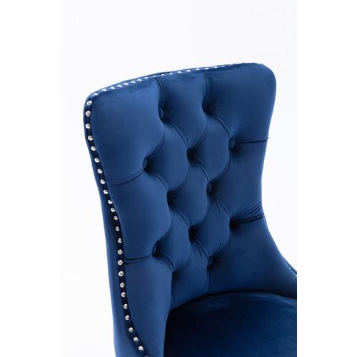 Set of 2, Contemporary Velvet Upholstered Dining Chair with Wooden Legs Nail Head Trim