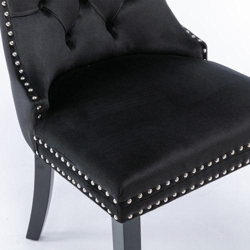 Set of 2, Contemporary Velvet Upholstered Dining Chair with Wooden Legs Nail Head Trim