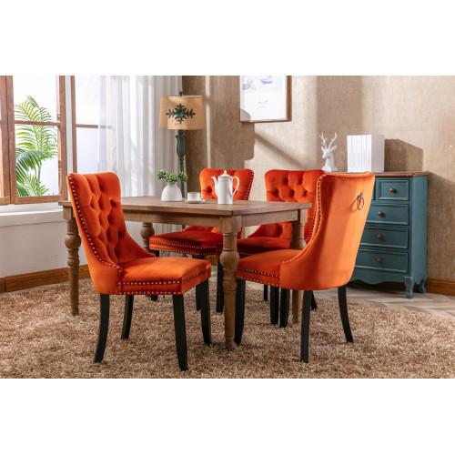 Set of 2, Contemporary Velvet Upholstered Dining Chair with Wooden Legs Nail Head Trim