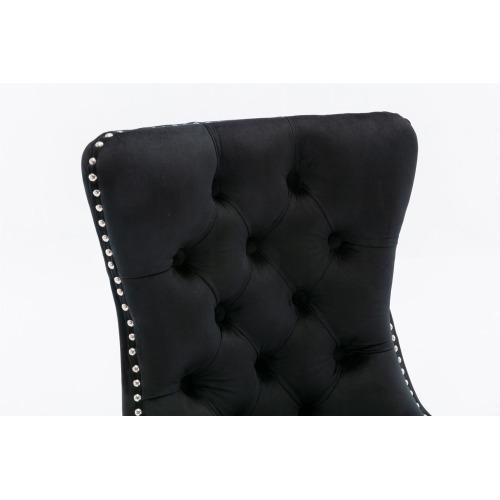 Set of 2, Contemporary Velvet Upholstered Dining Chair with Wooden Legs Nail Head Trim