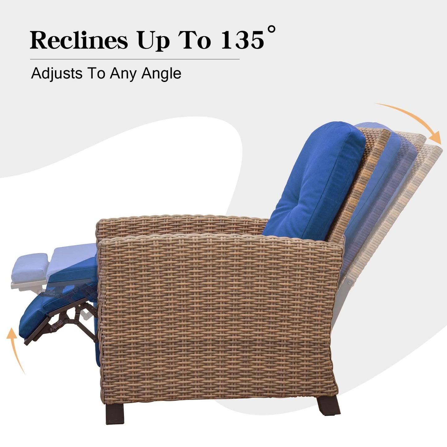Domi Indoor & Outdoor Recliner, All-Weather Wicker Reclining Patio Chair