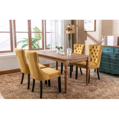 Set of 2, Contemporary Velvet Upholstered Dining Chair with Wooden Legs Nail Head Trim