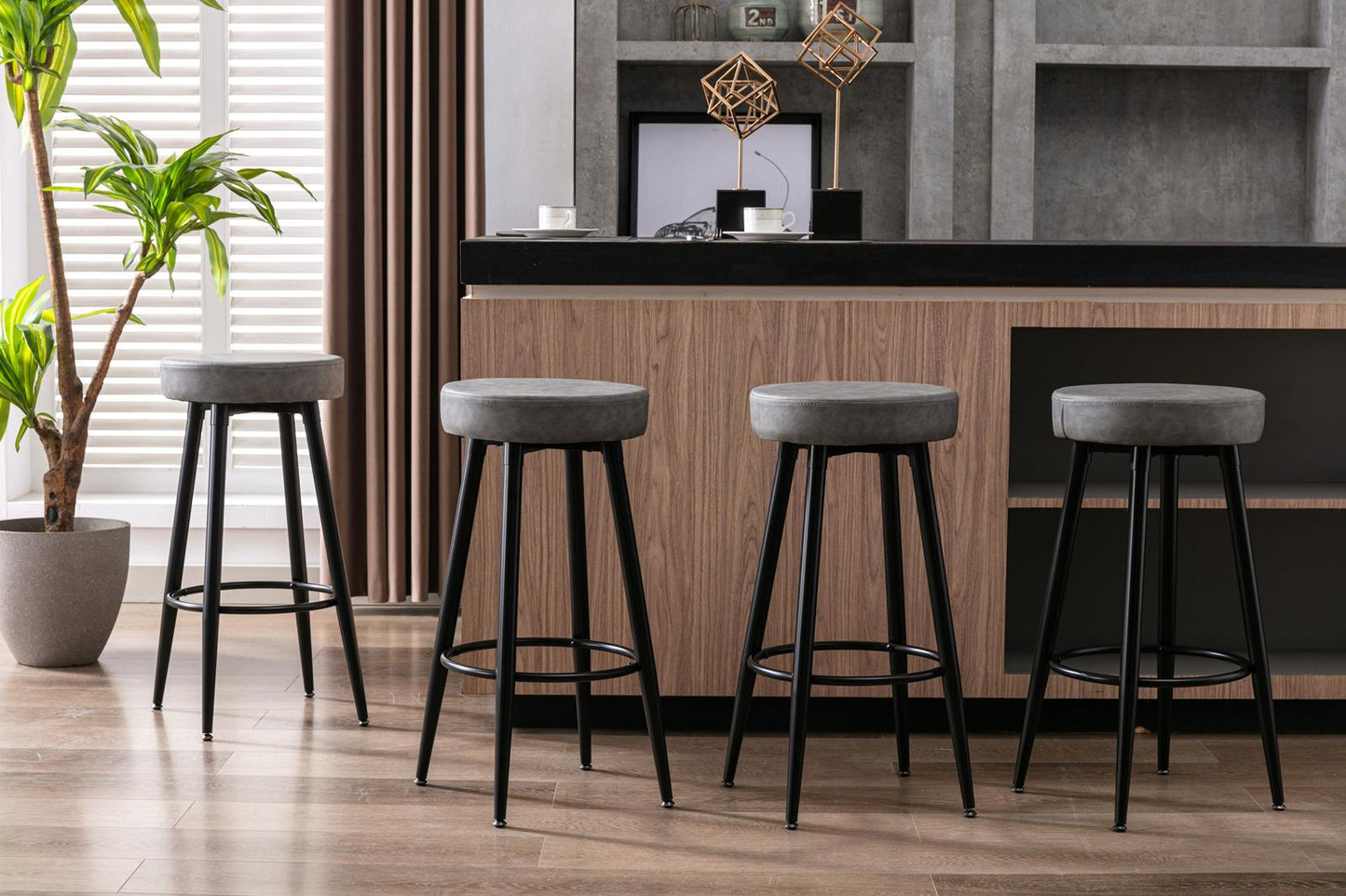 Metal Bar Stools, Round Kitchen Counter Stools, Bar Chairs,Set of 2