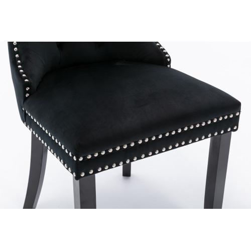 Set of 2, Contemporary Velvet Upholstered Dining Chair with Wooden Legs Nail Head Trim