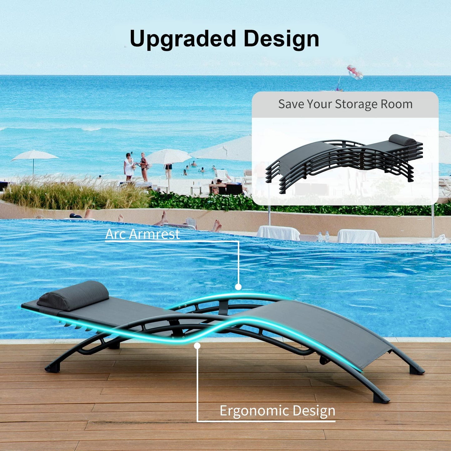 Domi Outdoor Chaise Lounge Set of 2 Patio Recliner Chairs with Adjustable Backrest and Removable