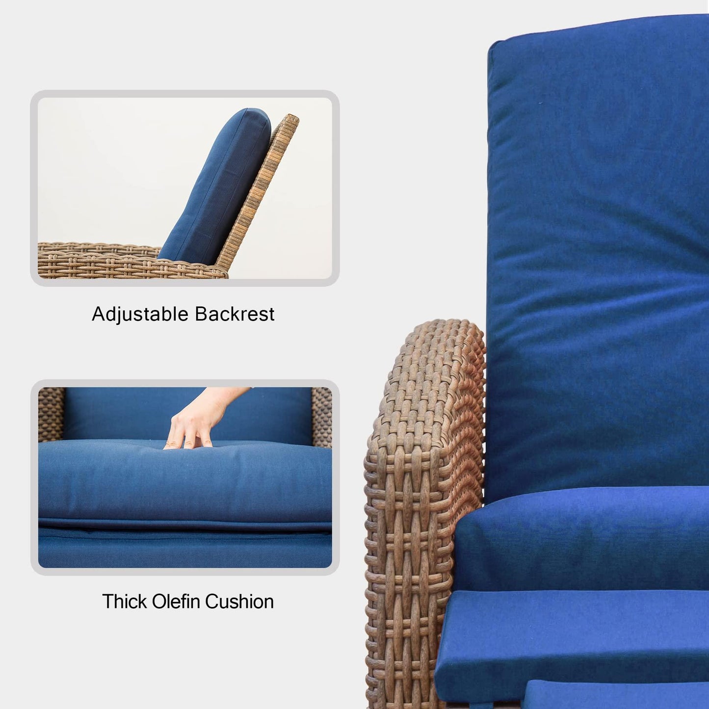 Domi Indoor & Outdoor Recliner, All-Weather Wicker Reclining Patio Chair