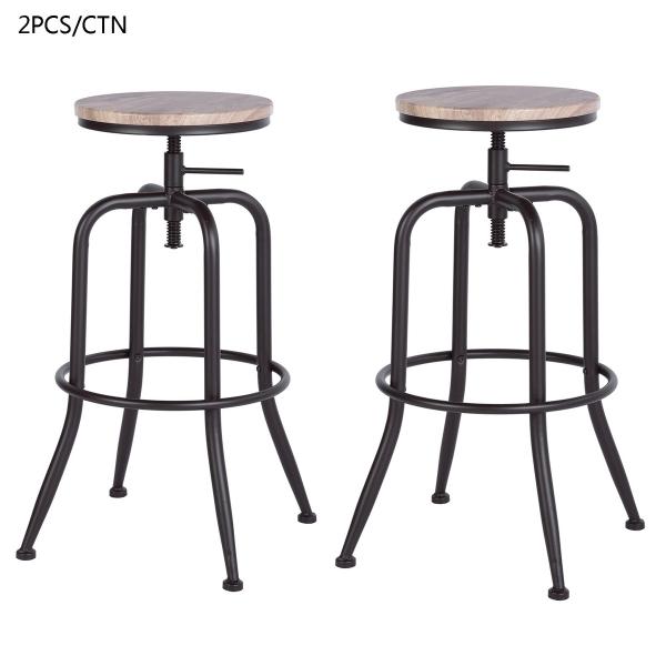 Mydepot  SET of 2 - Oak/Walnut Finish Seat Industrial Style Bar Stool