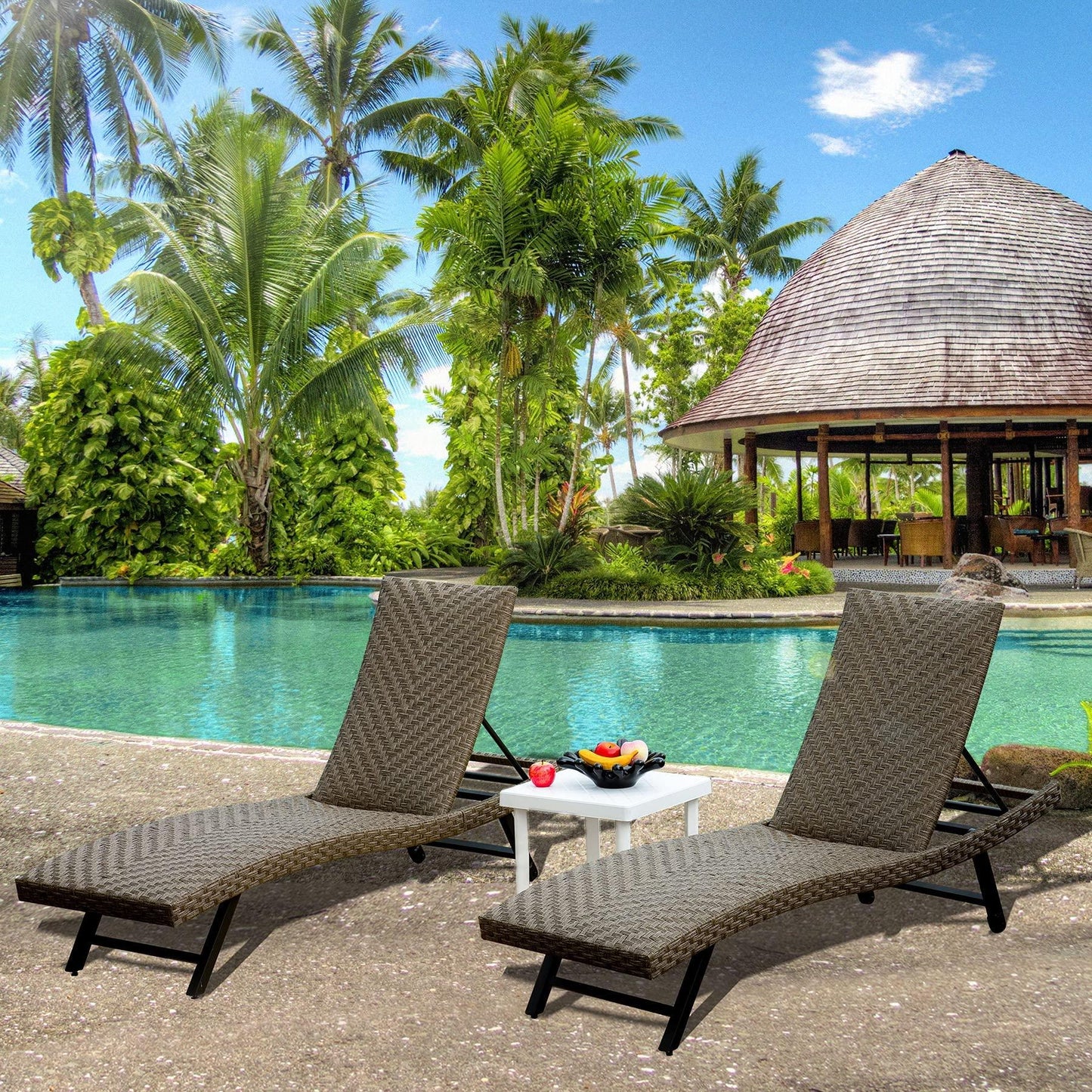 Domi Outdoor Living Outdoor PE Rattan Chaise Lounge - Set of 2 Patio Reclining Chair Furniture Set B