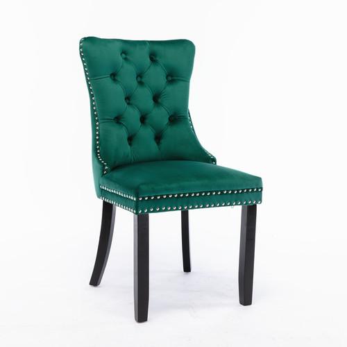 Set of 2, Contemporary Velvet Upholstered Dining Chair with Wooden Legs Nail Head Trim