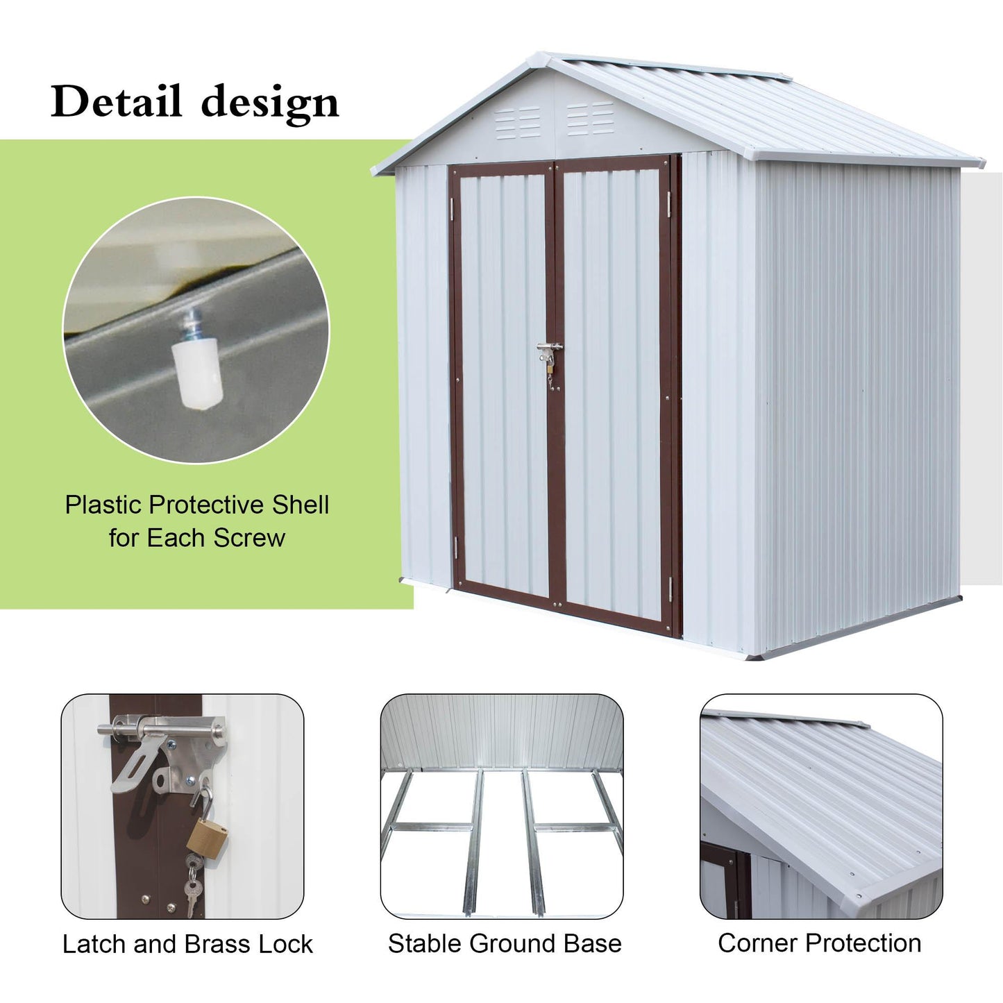 5 X 3 /6x4 Ft Outdoor Storage Shed, Galvanized Metal Garden Shed, Tool Storage Shed