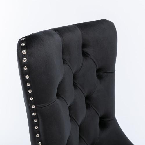 Set of 2, Contemporary Velvet Upholstered Dining Chair with Wooden Legs Nail Head Trim