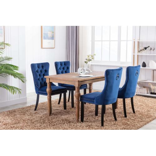 Set of 2, Contemporary Velvet Upholstered Dining Chair with Wooden Legs Nail Head Trim