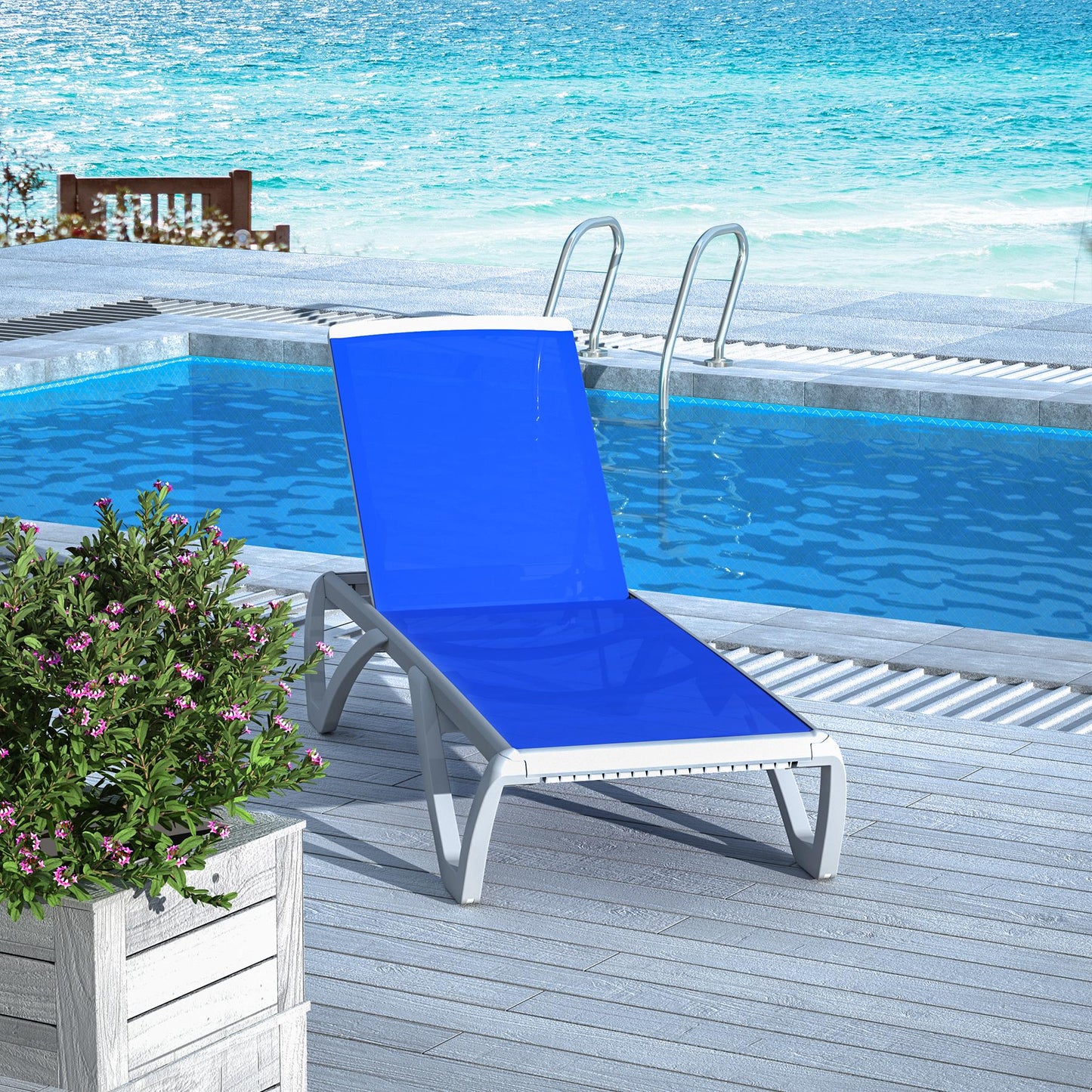Domi Patio Chaise Lounge Outdoor Aluminum Polypropylene Chair with Adjustable Backrest,for Beach