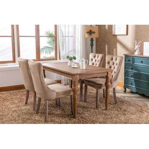 Set of 2, Contemporary Velvet Upholstered Dining Chair with Wooden Legs Nail Head Trim