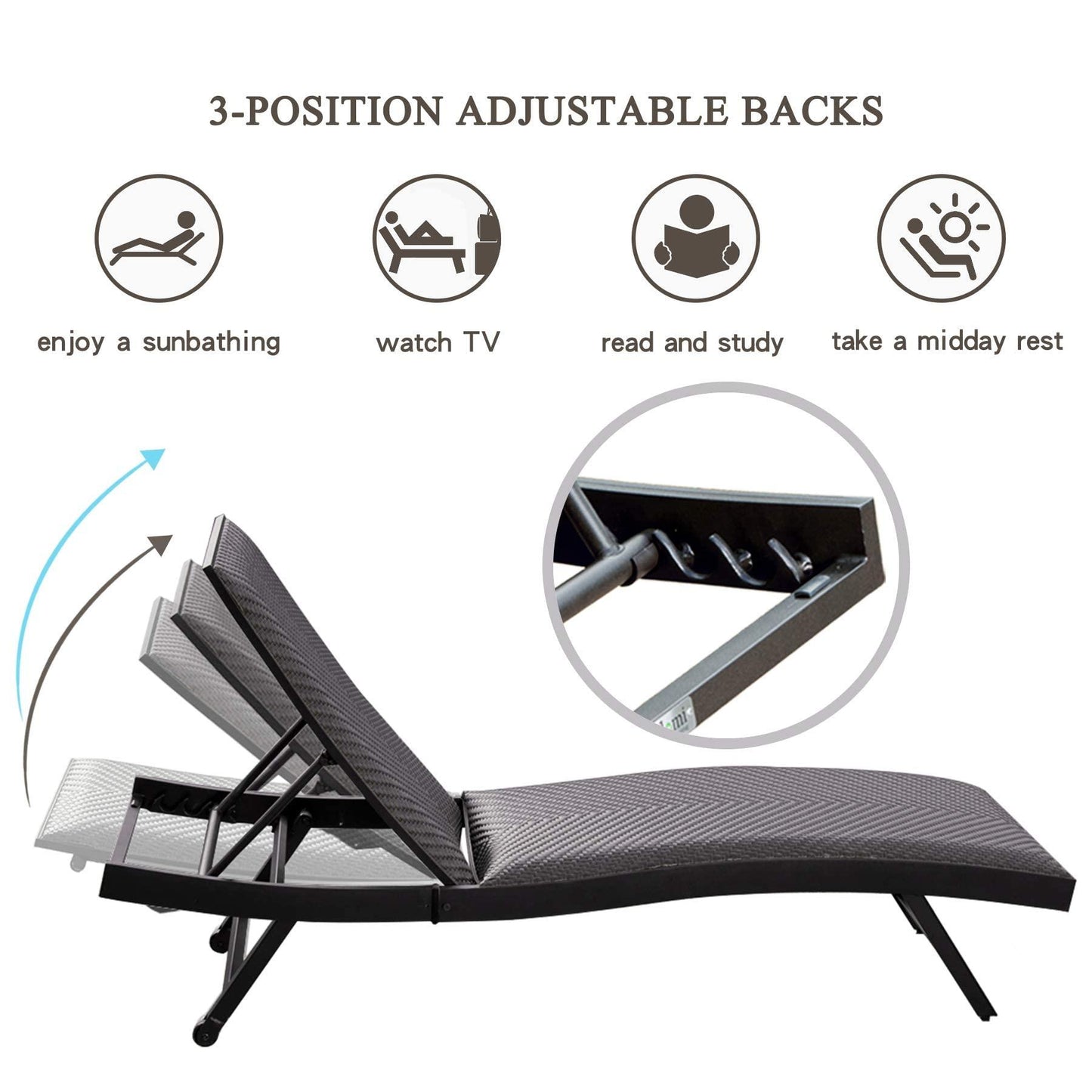 Domi 2 PCS Outdoor Chaise Lounge Set, Aluminum Patio Padded Quick Dry Foam Wicker Lounge Chair with