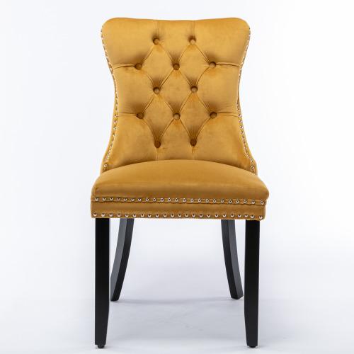 Set of 2, Contemporary Velvet Upholstered Dining Chair with Wooden Legs Nail Head Trim